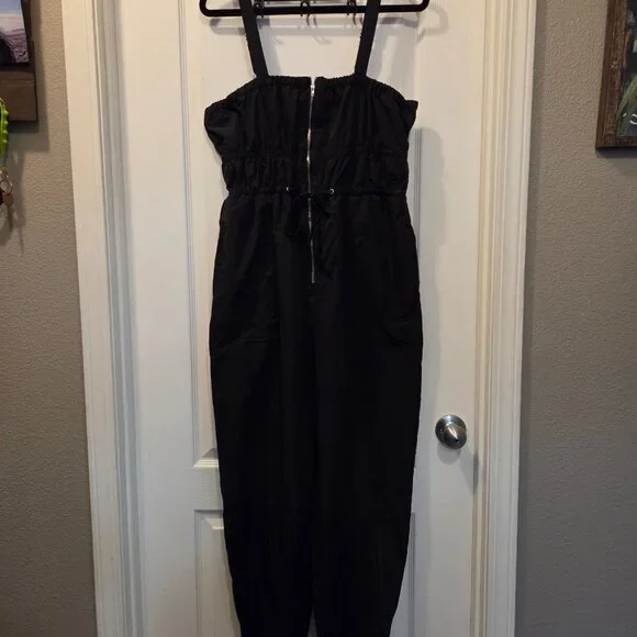Lightweight Dressy Poly-Blend Overalls Black Jumpsuit Adjustable L - Picture 2 of 9
